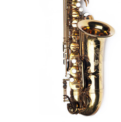 beautiful golden saxophone against white background