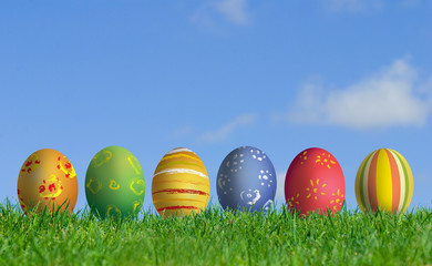 Easter Eggs and grass field