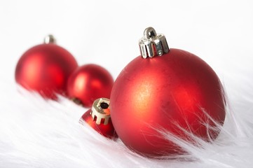 Red christmas balls with snow