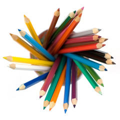 Photo of color pencils in a painted plastic cup.