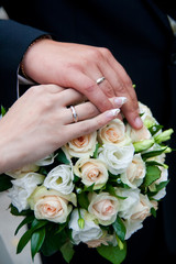 Couples hand with wedding rings