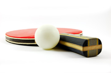 Table tennis racket and ball