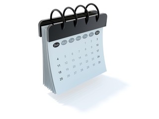 Black calendar icon isolated on white