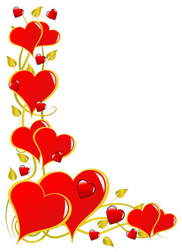 Red Valentines Hearts Background Isolated on White