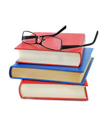 three book with glasses