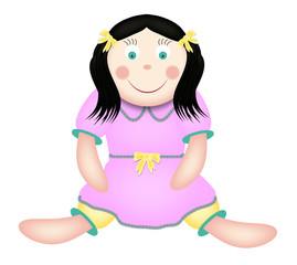 illustration of cute toy doll in pink dress