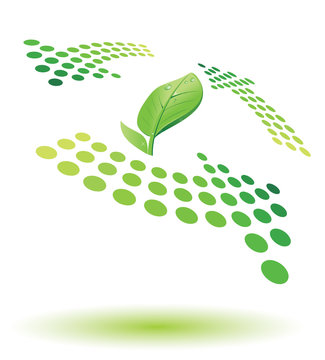 Green recycle icon with leaf