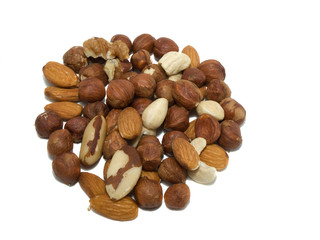 Different nuts on a white background