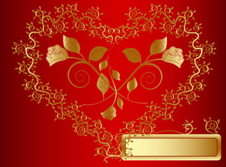 vector golden heart at red