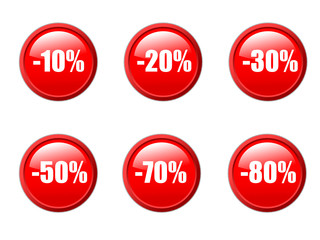 Set of vector aqua style sales discount buttons in red.