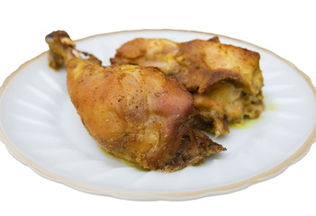 Roast chicken on white plate