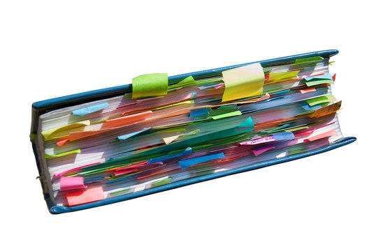 Book with bookmarks on white background