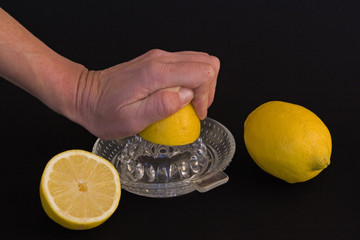 Zitronenpresse mit Früchten