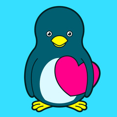 Cute penguin with pink heart