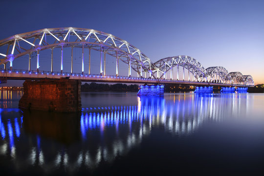 bridge over the river at evening