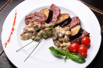 fry mushrooms & meat