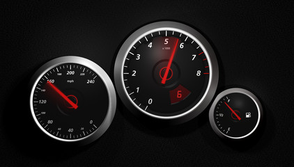 Speedo - A sports car instrument panel showing speed.