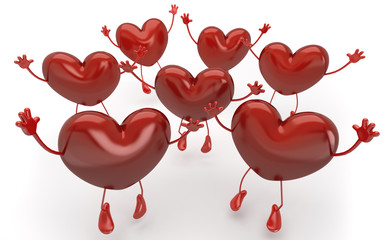 happy hearts series, many red hearts jumping to be choosen among