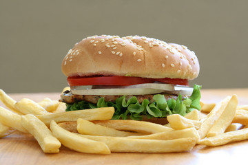 Chicken Burger and French Fries