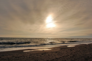 Fototapeta na wymiar Sunset on beach in Odessa, Ukraine