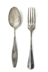 Antique silver fork and spoon