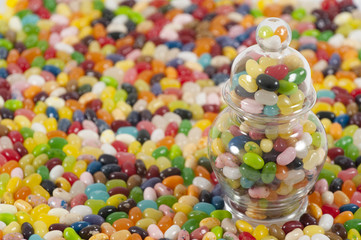 Jellybeans with jar on the side