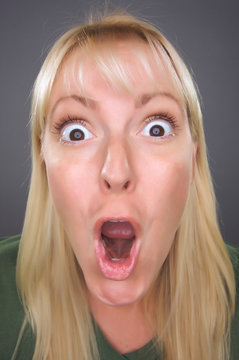 Shocked Blond Woman with Funny Face