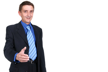 business man with an open hand ready to seal a deal