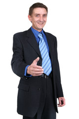 business man with an open hand ready to seal a deal