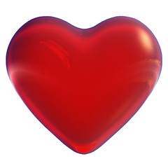 3D red shiny heart isolated on white background