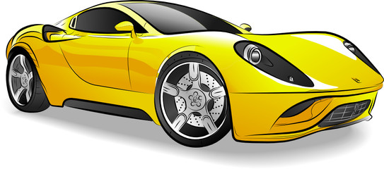 Fototapeta na wymiar Drawing of the yellow car