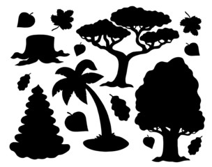Various trees silhouette collection