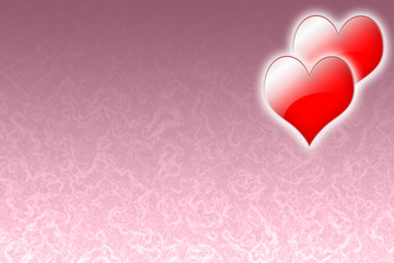 Valentine card with two hearts on pink background