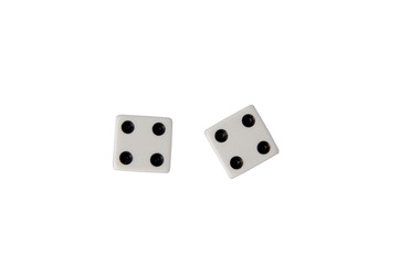 Two dice showing fours isolated on white with clipping path