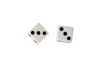 Two dice showing threes isolated on white with clipping path