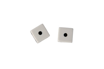 Two dice showing ones isolated on white with clipping path