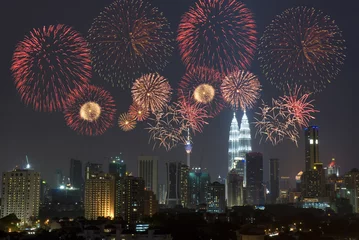 Wall murals Kuala Lumpur kuala lumpur night view with fireworks