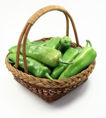 Green chile in a wicker basket