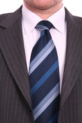 businessman in bleu tie and gray suit, close up