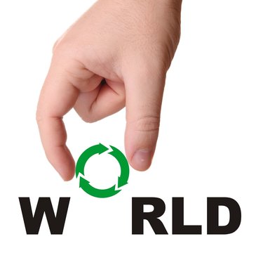 Hand and word world  isolated  with ecology symbol