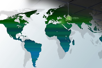 green world map with a light arrow