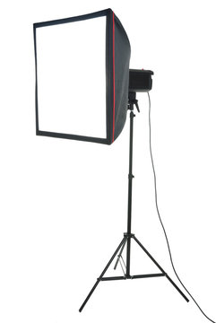 Studio strobe with softbox isolated on the white