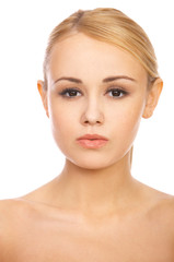 Obraz premium Portrait of cute blond woman, isolated on white