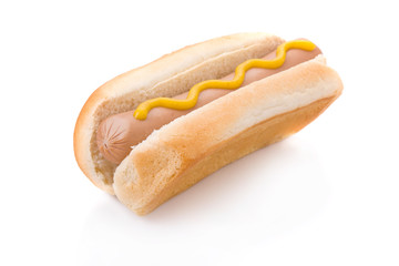 Mustard hotdog isolated on a white background