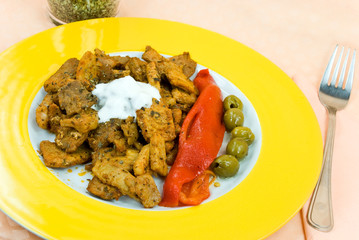 Gyros mit Tzatziki,Paprika Salat