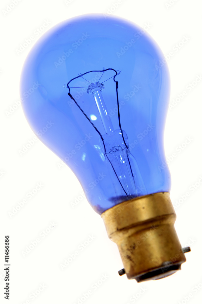 Wall mural blue light-bulb isolated over white background