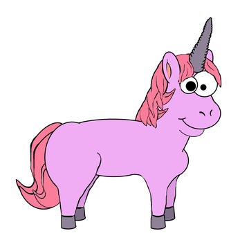 Pink unicorn Cartoon - Isolated On White