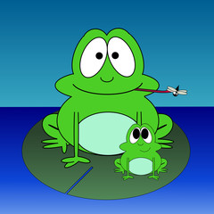 Cartoon Frogs On Lilly Pad