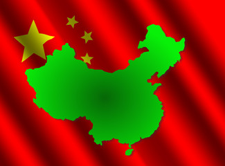 Naklejka premium china map on rippled flag illustration