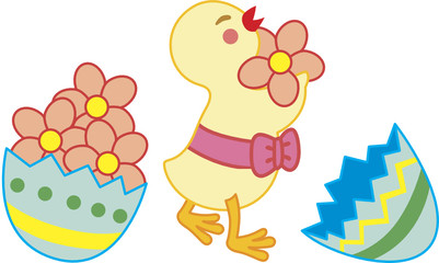 Chick collect flowers